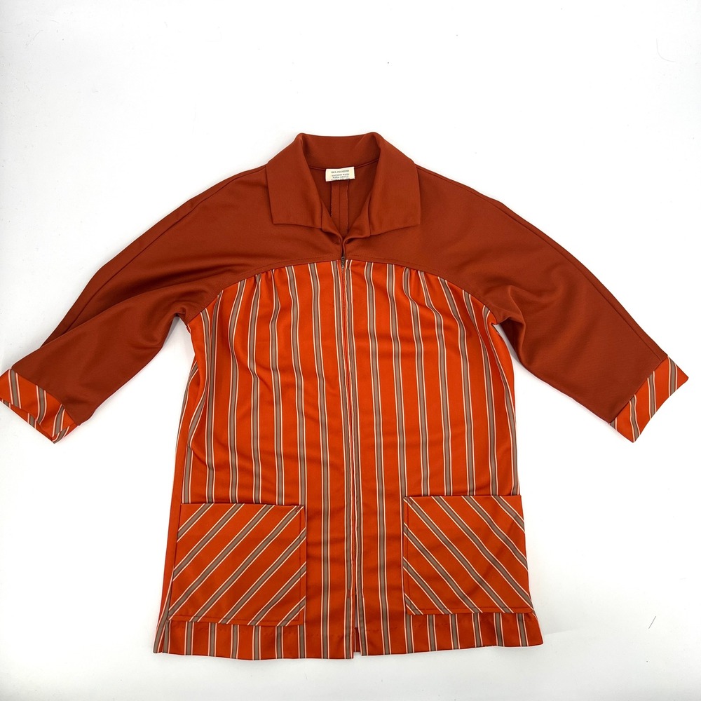 Vintage 60s 70s Fast Food Employee Uniform Smock‎ Rust Striped Size S
